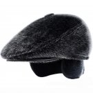 HT1406 High Quality Men Retro Flat Beret Caps Black Grey Winter Fur Hats with Ear Flap Male Warm For