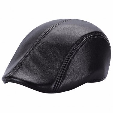 New Trendy Autumn Winter Leather Berets Caps For Men Casual Solid Peaked Cap Visor Flat Hat Male Ber