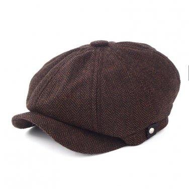 VORON new Octagonal Cap Newsboy Beret Hat Autumn And Winter Hats For Men\'s Coffee Color Handsome Pl