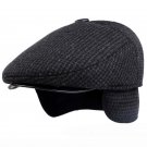 HT1404 Vintage Retro Plaid Beret Caps Men Warm Thick Wool Felt Berets Elder Man Winter Hats with Ear