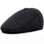 HT1404 Vintage Retro Plaid Beret Caps Men Warm Thick Wool Felt Berets Elder Man Winter Hats with Ear