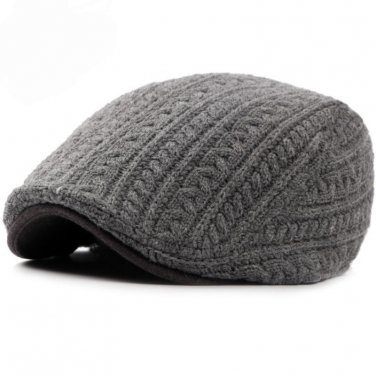 HT1326 Autumn Winter Hats for Men Berets Warm Thicken Knitted Visor Cabbie Ivy Flat Cap High Quality