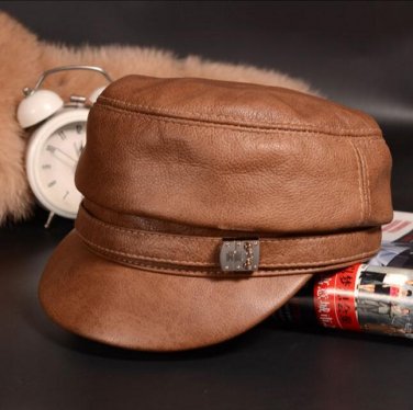 Leather hat female winter Korean version of the leather hat cap student hat flat top hat Beret cap n