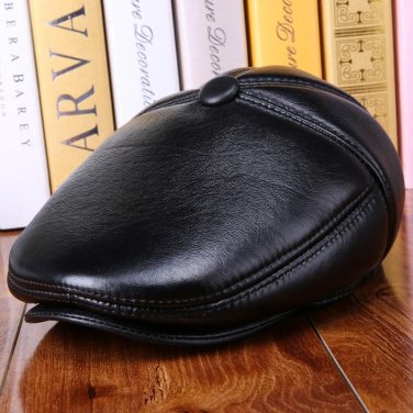 Winter Black Women Men Berets Hats Sheepskin Genuine Leather Hats Thicker Warm Caps for Old Man