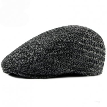HT1353 New Arrivals Autumn Winter Men Cap Hat Korea Knitted Thick Woolen Beret Cap Solid Black Grey 