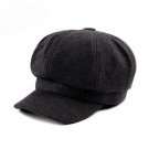 HT1369 Korea Style Men Women Beret Caps Solid Black Grey Octagonal Gastby Newsboy Caps Autumn Winter