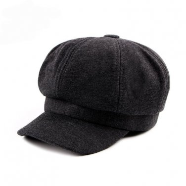 HT1369 Korea Style Men Women Beret Caps Solid Black Grey Octagonal Gastby Newsboy Caps Autumn Winter