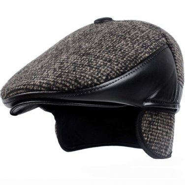 HT1403 Retro Men Beret Cap Thick Warm Wool Felt Winter Hats for Men Casual Flat Newsboy Ivy Cap Dad 