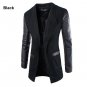 New Winter Fashion 2015 Leather Sleeve Long Wool Men Coat Hot Casual Slim Fit Men Jacket Coat Patchw