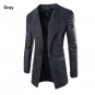 New Winter Fashion 2015 Leather Sleeve Long Wool Men Coat Hot Casual Slim Fit Men Jacket Coat Patchw