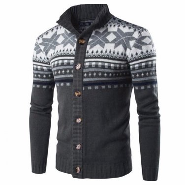 Autumn Winter Chic Knitted Sweater Cardigan Vintage Ethnic Style Mens Long Sleeve Buttons Down Sweat