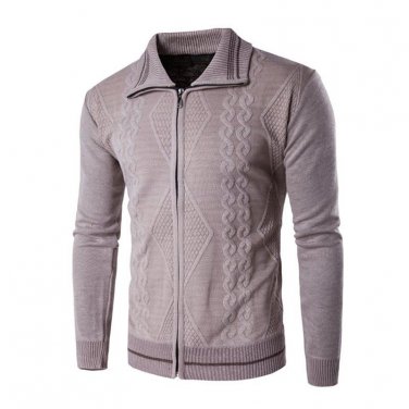 Autumn Winter Chic Knitted Sweater Cardigan Vintage Ethnic Style Men Lapel Neck Zip Up Casual Sweate