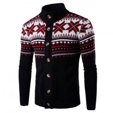 Autumn Winter Chic Knitted Sweater Cardigan Men Chrismas Knitwear Vintage Ethnic Style Long Sleeve S