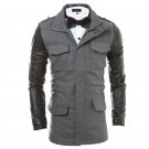 2017 Stylish Autumn Winter Men Woolen Coat Faux Leather Long Sleeve Lapel Pockets Zipper Jackets Mal