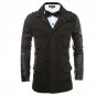 2017 Stylish Autumn Winter Men Woolen Coat Faux Leather Long Sleeve Lapel Pockets Zipper Jackets Mal
