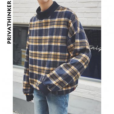 Privathinker Plaid Harajuku Oversized Winter Woolen Hoodie Men Women Sweatshirts Coat Retro Pattern 