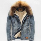 Free Shipping 2014 Men\'S Winter Thick Denim Coat Fashion Velvet Padded Jackets Raccon Fur Collar Re