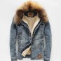 Free Shipping 2014 Men\'S Winter Thick Denim Coat Fashion Velvet Padded Jackets Raccon Fur Collar Re