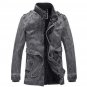 Men\'S Retro Original Uniform Denim Jacket Thick Velvet Mandarin Collar Military Jacket Plus Size Wi