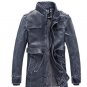 Men\'S Retro Original Uniform Denim Jacket Thick Velvet Mandarin Collar Military Jacket Plus Size Wi