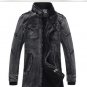 Men\'S Retro Original Uniform Denim Jacket Thick Velvet Mandarin Collar Military Jacket Plus Size Wi