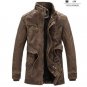 Men\'S Retro Original Uniform Denim Jacket Thick Velvet Mandarin Collar Military Jacket Plus Size Wi