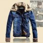 New Men Autumn Winter Rabbit Fur Collar Thick Velvet Denim Jacket Casual Retro Slim Turn Collar Jean