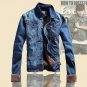 New Men Autumn Winter Rabbit Fur Collar Thick Velvet Denim Jacket Casual Retro Slim Turn Collar Jean