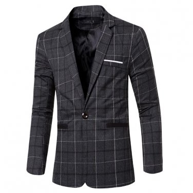 Autumn Solid Single Button Male Suit Jacket Winter Coat Wedding Party Big Plaid Casual Blazer Fashio