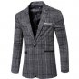 Autumn Solid Single Button Male Suit Jacket Winter Coat Wedding Party Big Plaid Casual Blazer Fashio