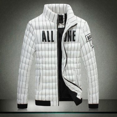 OFF WHITE Brand Men Thick Warm Cotton Padded Jacket Chest Logo Print High Collar Windproof Hoodie Co