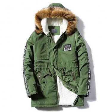 Men Casual Parkas  New Long Stretch Solid Letter Printed Warm Padded Winter Regular Coat Plus Size S
