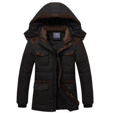 Winter Men\'s Warm Coat Long Sleeve Hooded Cotton Parka High Quality Solid Color Jacket Coats MWM144