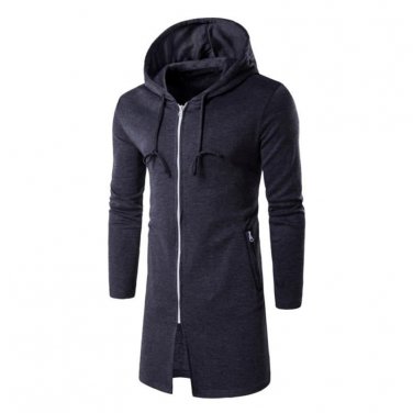 Long Hoodies Jacket Mens Autumn Winter Fashion Hooded Sweatshirt Cotton Zip Up Male Cardigans Coat B