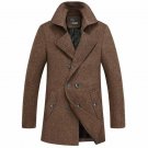 Men Fashion Thick Blends Long Stretch Turn-down Collar Double Breasted Decoration Winter Coat Plus S