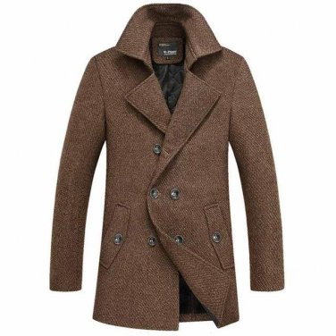 Men Fashion Thick Blends Long Stretch Turn-down Collar Double Breasted Decoration Winter Coat Plus S