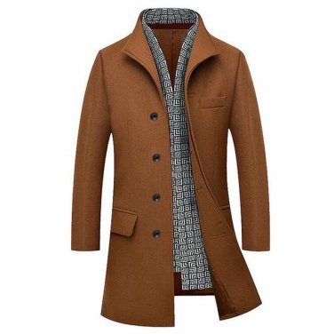 Men Long Stretch Blends Hot Sale Autumn Winter Turn-Down Collar Cashere Fashion Coat Plus Size M-4XL