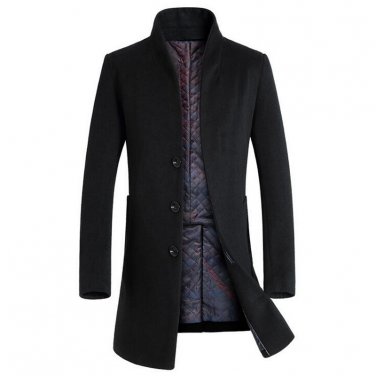 Men\'s Wool Coat Winter Long Sections Thick Woolen Coats Men Stand Collar Casual Casaco masculino pa