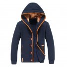 Men Fleece Elbow Patch Hooded Single Breasted Hoodies Coat Male Casual Sweatshirt Jacket Autumn Wint