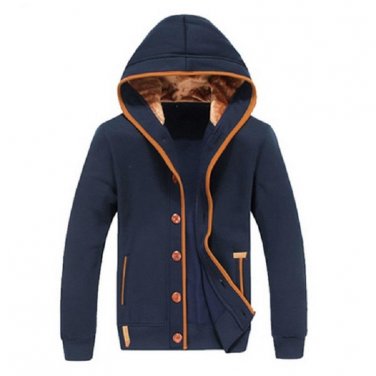 Men Fleece Elbow Patch Hooded Single Breasted Hoodies Coat Male Casual Sweatshirt Jacket Autumn Wint