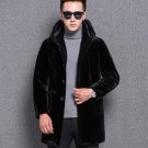 Winter Fashion Men\'s Genuine Real Sheepskin Leather Wool Fur Coat Jacket with a Hood Black