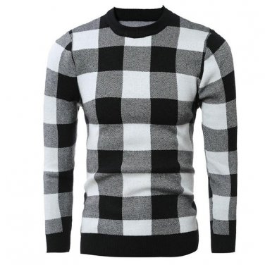 New Winter Classic Plaid Sweater Pullover Sweater For Mens Long Sleeve Foreign Hot Sweater Coat XM02