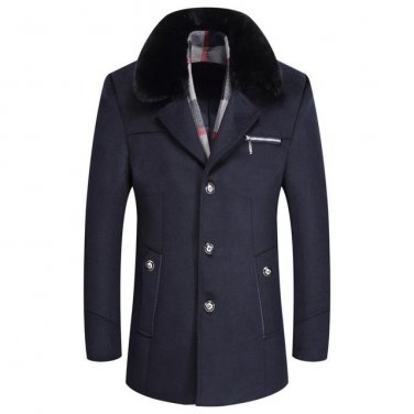 3XL Faux fur collar Wool Blends overcoat Outerwear Fashion plaid Casual Woolen coat thicker windbrea