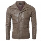 Leather Jacket Autumn Winter New Men Casual Slim Fit Brand Clothing Solid Color Motorcycle Jacket Co
