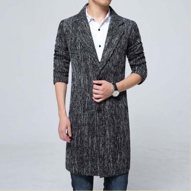 Winter Woolen Long styles coats men Lapel collar Windbreaker Single-breasted Mens overcoat Trench co