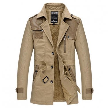 Winter Jacket Men Warm Cotton Parka Men Spliced Leather Turn-down Collar Jackets Men Thick Velvet Tr