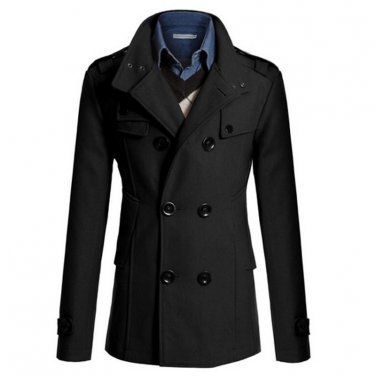 Men\'s Trench Coat Jacket 2017 Winter Business Formal Smart Casual Wool Outwear Double-breasted Slim
