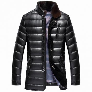 Men Winter PU Jacket New Brand Down Coat Parkas Fur Thicken Overcoat Outwear -40 Degrees Winter Coat