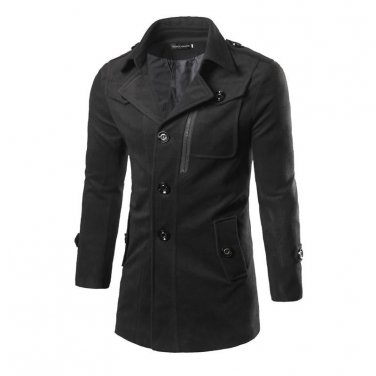 Hot Selling  Winter Windbreaker Slim fit Men Jacket Single Breasted Zipper Decoration Coat Solid Col