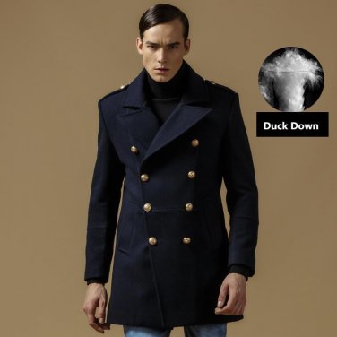Winter Coat Men Wool Cotton Double Breasted Long Designer Jacket Thicken Mens Peacoat Size M-3XL A08